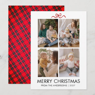 Klassiek rood tartan geruit multi foto kerstfeest feestdagenkaart