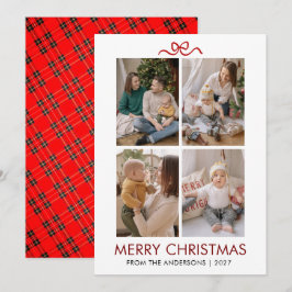 Klassiek rood tartan geruit multi foto Kerstmis Feestdagenkaart