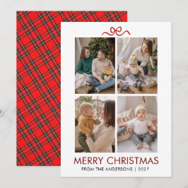 Klassiek rood tartan geruit multi-fotokerstmis feestdagenkaart