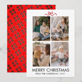 Klassiek rood tartan geruit multi-fotokerstmis feestdagenkaart
