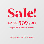 Klassiek rood verkoopbord voor detailhandel raamsticker (Vel)