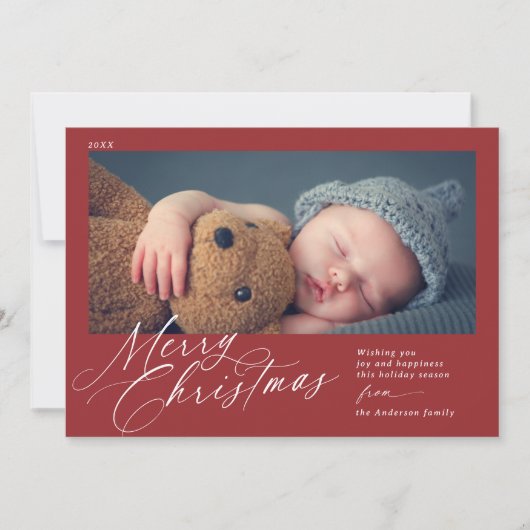 Klassiek rood | Vrolijk Kerstfeest Horizontaal 1 f Feestdagenkaart (Voorkant)