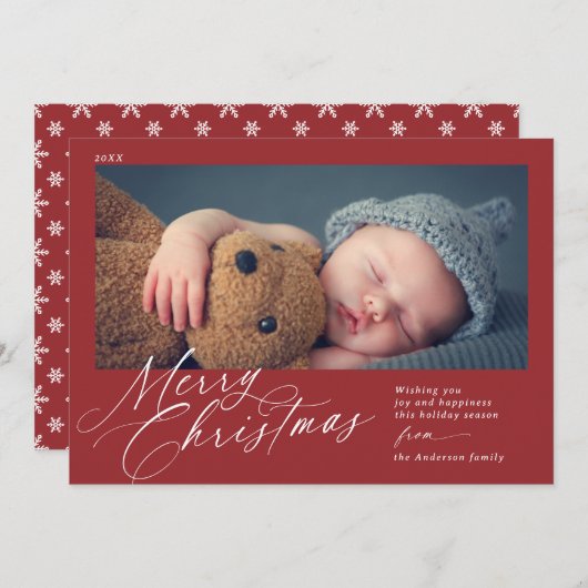 Klassiek rood | Vrolijk Kerstfeest Horizontaal 1 f Feestdagenkaart (Voorkant / Achterkant)