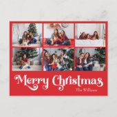 Klassiek rood vrolijk kerstjaar in Review 6 Foto Feestdagenkaart (Voorkant)