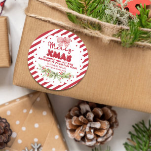Klassiek Rood Wit Bloemig Bessen Kerstmis Ronde Sticker