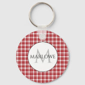 Klassiek rood wit controleert afgespeelde monogram sleutelhanger (Voorkant)