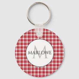 Klassiek rood wit controleert afgespeelde monogram sleutelhanger