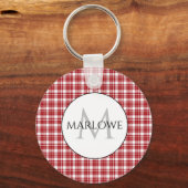 Klassiek rood wit controleert afgespeelde monogram sleutelhanger (Achterkant)