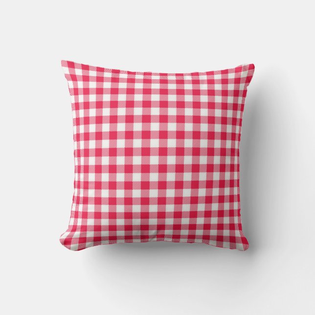 Klassiek rood-wit geruit patroon rustiek kussen (Voorkant)