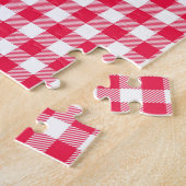Klassiek rood-wit geruit patroon rustiek legpuzzel (Zijkant)