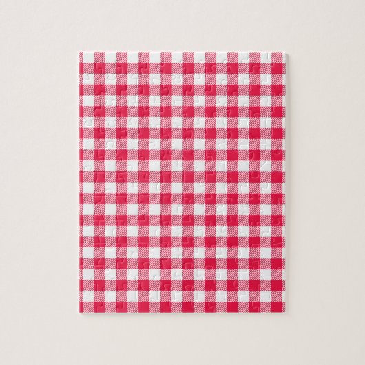 Klassiek rood-wit geruit patroon rustiek legpuzzel (Verticaal)