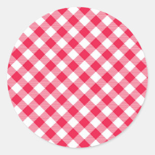 Klassiek rood-wit geruit patroon rustiek ronde sticker
