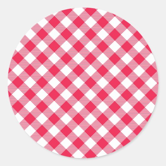 Klassiek rood-wit geruit patroon rustiek ronde sticker (Voorkant)