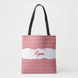 Klassiek rood-wit geruit | Persoonlijke naam Tote Bag