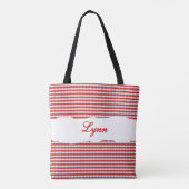 Klassiek rood-wit geruit | Persoonlijke naam Tote Bag (Achterkant)