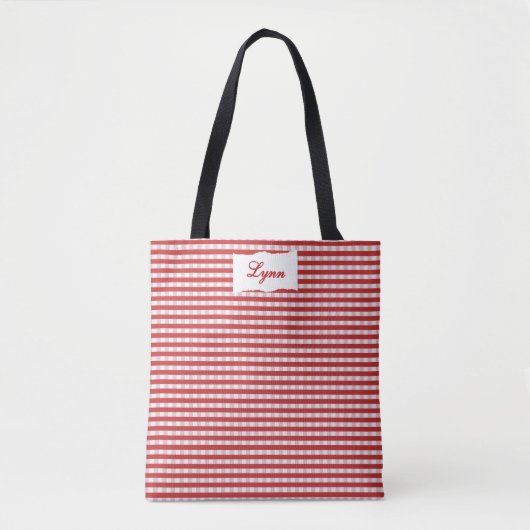 Klassiek rood-wit geruit | Persoonlijke naam Tote Bag (Voorkant)