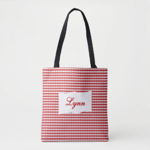 Klassiek Rood & Wit Gingham Gepersonaliseerde Na Tote Bag
