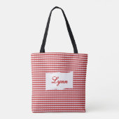 Klassiek Rood & Wit Gingham | Gepersonaliseerde Na Tote Bag (Achterkant)
