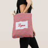 Klassiek Rood & Wit Gingham | Gepersonaliseerde Na Tote Bag (Dichtbij)