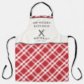 Klassiek Rood Wit Gingham Plaid Persoonlijk Schort (Voorkant)