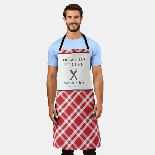 Klassiek Rood Wit Gingham Plaid Persoonlijk Schort (Gedragen)