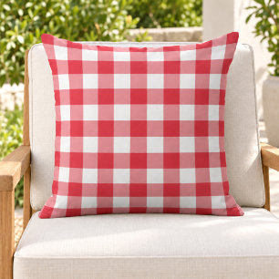 Klassiek rood-wit gingham ruitruitpatroon buitenkussen