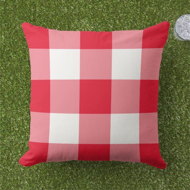 Klassiek Rood Wit Groot Gingham Karo Buitenkussen (Gras)