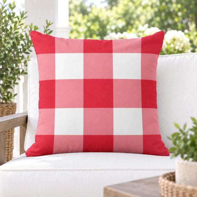 Klassiek Rood Wit Groot Gingham Karo Buitenkussen (Creator heeft geüpload)