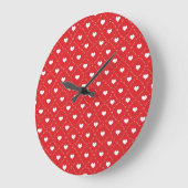 Klassiek Rood Wit Hart Geometrisch Raster Grote Klok (Hoek)