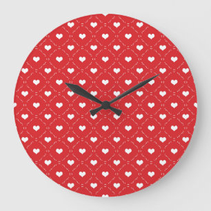 Klassiek Rood Wit Hart Geometrisch Raster Grote Klok