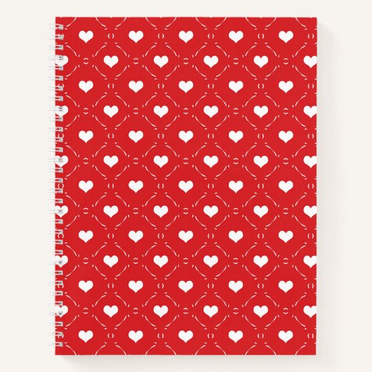 Klassiek Rood Wit Hart Geometrisch Raster Notitieboek (Voorkant)