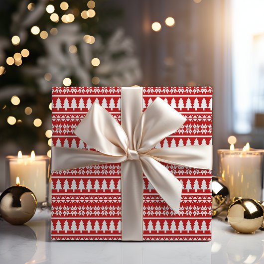 Klassiek rood & wit kerstboom gestreept patroon cadeaupapier