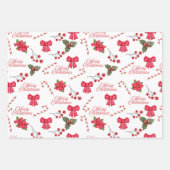 Klassiek rood wit vrolijk kerstbloesem lint inpakpapier vel (Voorkant 2)