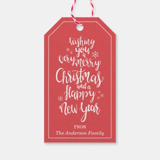 Klassiek Rood Wit Vrolijk Kerstfeest Gelukkig Nieu Cadeaulabel (Achterkant)