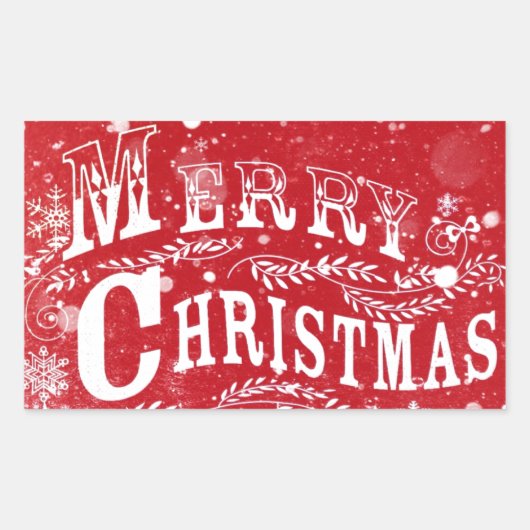 Klassiek Rood Wit Vrolijk Kerstfeest Rechthoekige Sticker (Voorkant)