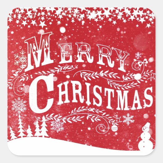 Klassiek Rood Wit Vrolijk Kerstfeest Vierkante Sticker (Voorkant)