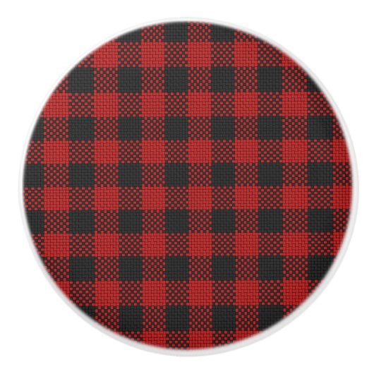 Klassiek rood zwart Buffalo gebarsten betonpatroon Keramische Knop (Voorkant)