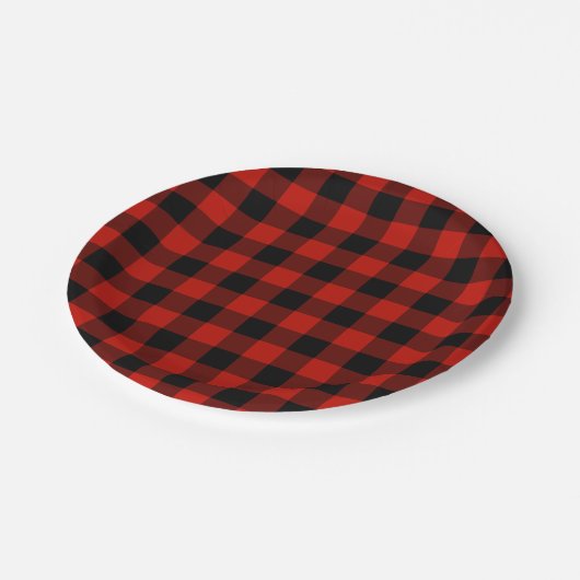 Klassiek rood zwart buffel geplakt lumberjack patr papieren bordje (Gekanteld)