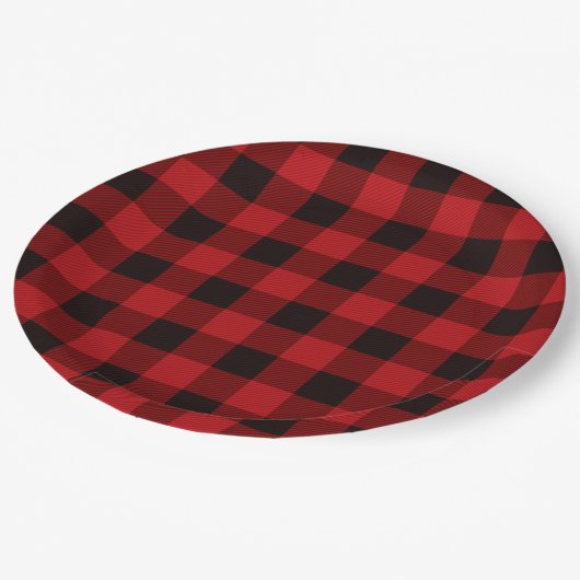 Klassiek rood zwart buffel plaid papieren bordje (Gekanteld)