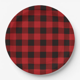 Klassiek rood zwart buffel plaid papieren bordje