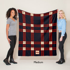 Klassiek rood, zwart en crème plaid monogram fleece deken