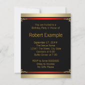 Klassiek rood, zwart en goud 70ste verjaardagsfees kaart (Achterkant)