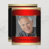 Klassiek rood, zwart en goud 70ste verjaardagsfees kaart (Voorkant / Achterkant)