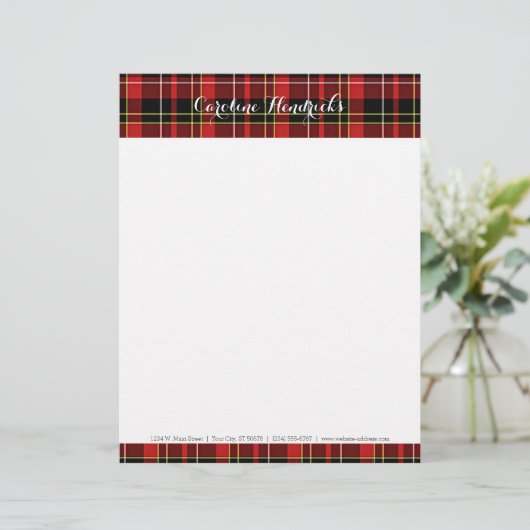 Klassiek Rood Zwart Geel Wit Tartan Persoonlijk Briefhoofd (Staand voorkant)