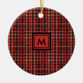 Klassiek Rood Zwart Geplakt Tartan Patroon Monogra Keramisch Ornament (Voorkant)