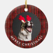 Klassiek Rood Zwart Geplakt Tartan Patroon Monogra Keramisch Ornament (Achterkant)