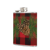 Klassiek rood zwart geruite rustieke pinecone heupfles (Links)