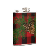 Klassiek rood zwart geruite rustieke pinecone heupfles (Rechts)