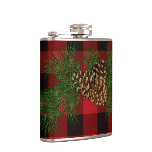 Klassiek rood zwart geruite rustieke pinecone heupfles (Rechts)
