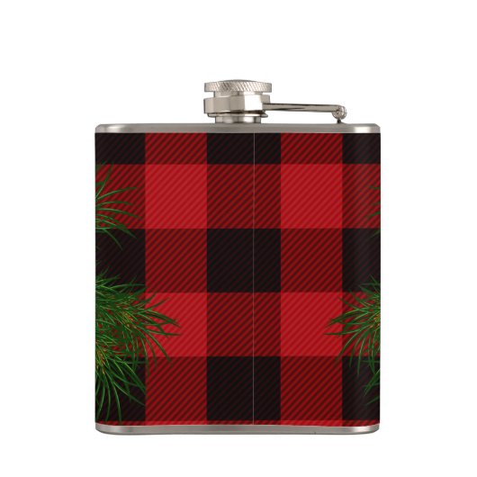 Klassiek rood zwart geruite rustieke pinecone heupfles (Achterkant)